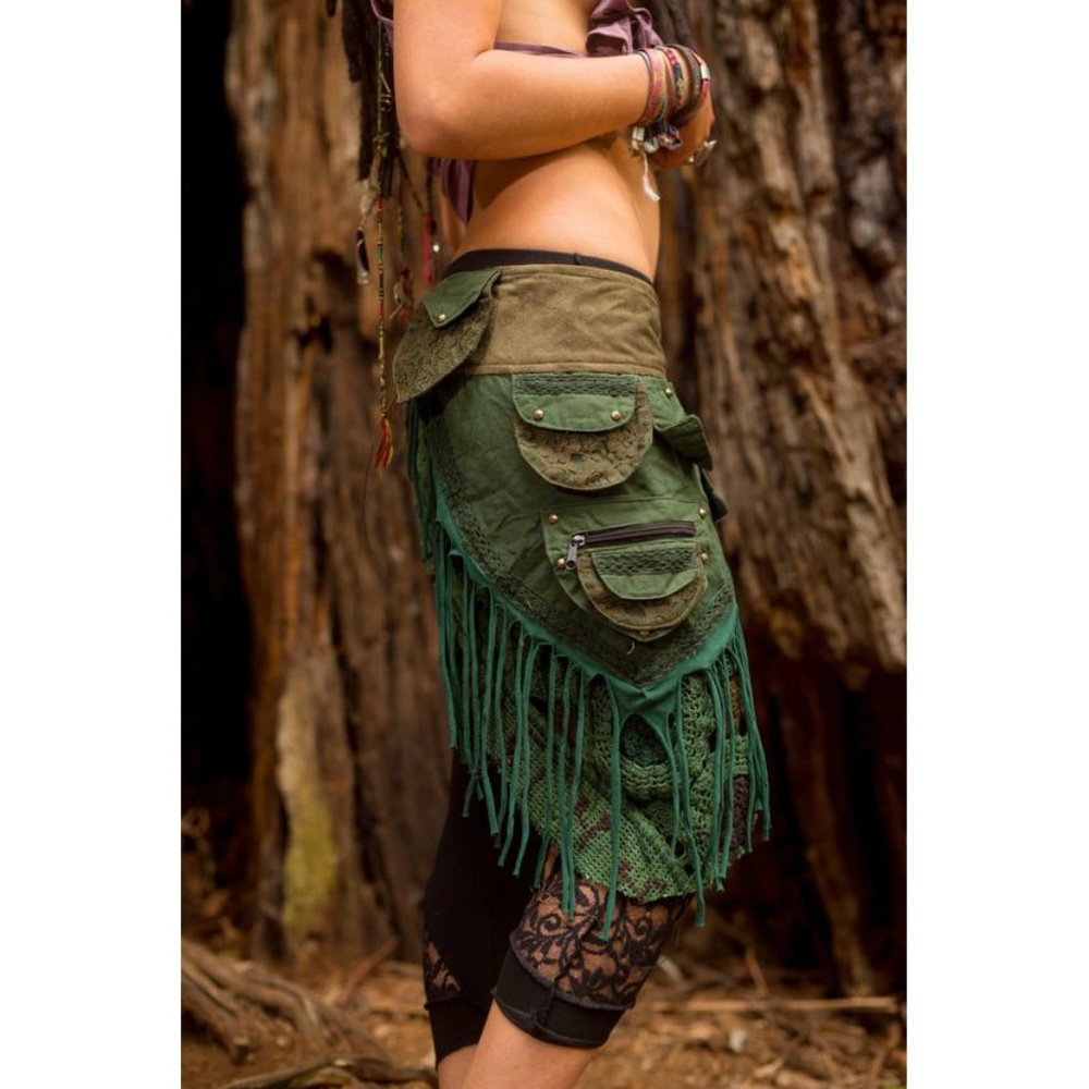 Patchwork Pocket Skirt Green Festival Clothing